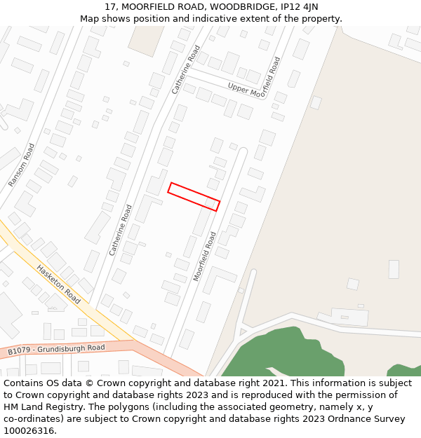 17, MOORFIELD ROAD, WOODBRIDGE, IP12 4JN: Location map and indicative extent of plot