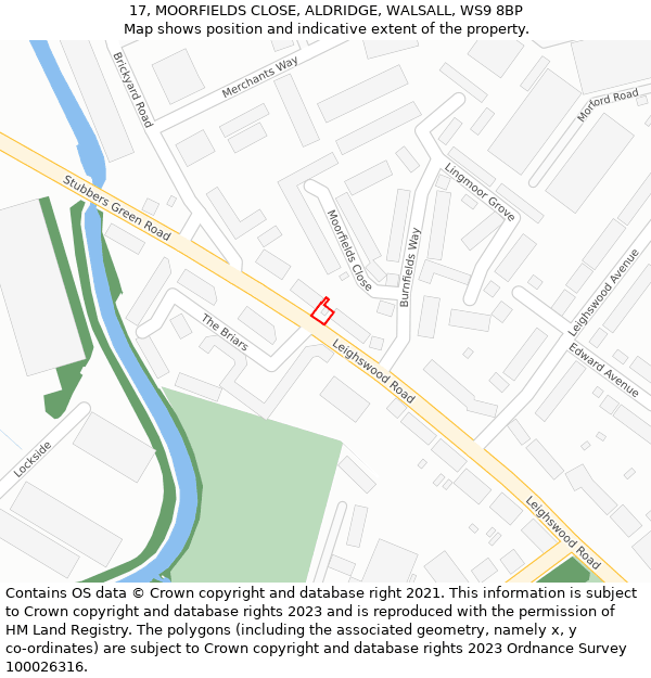 17, MOORFIELDS CLOSE, ALDRIDGE, WALSALL, WS9 8BP: Location map and indicative extent of plot