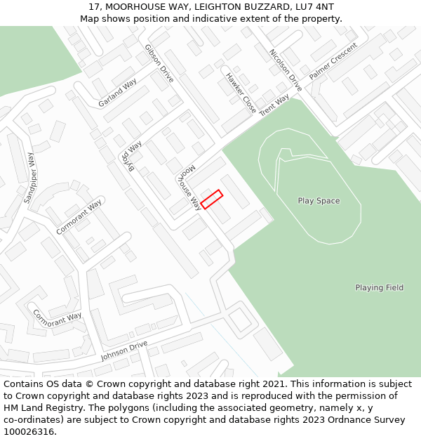 17, MOORHOUSE WAY, LEIGHTON BUZZARD, LU7 4NT: Location map and indicative extent of plot