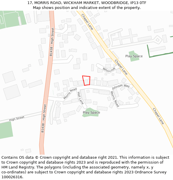 17, MORRIS ROAD, WICKHAM MARKET, WOODBRIDGE, IP13 0TF: Location map and indicative extent of plot