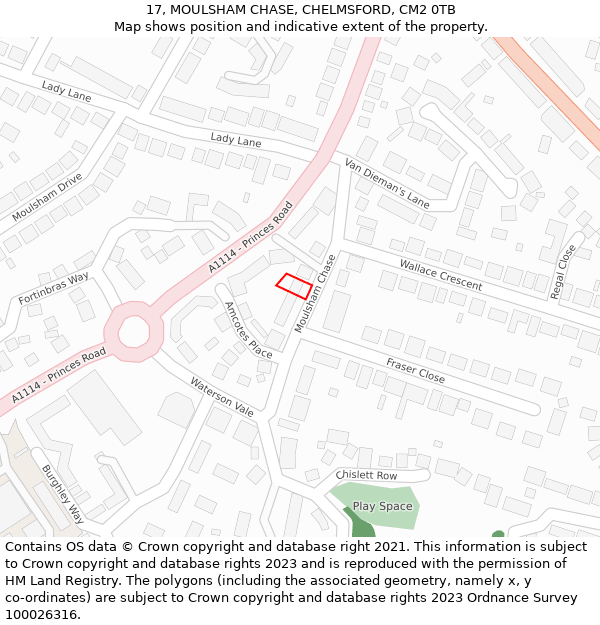 17, MOULSHAM CHASE, CHELMSFORD, CM2 0TB: Location map and indicative extent of plot