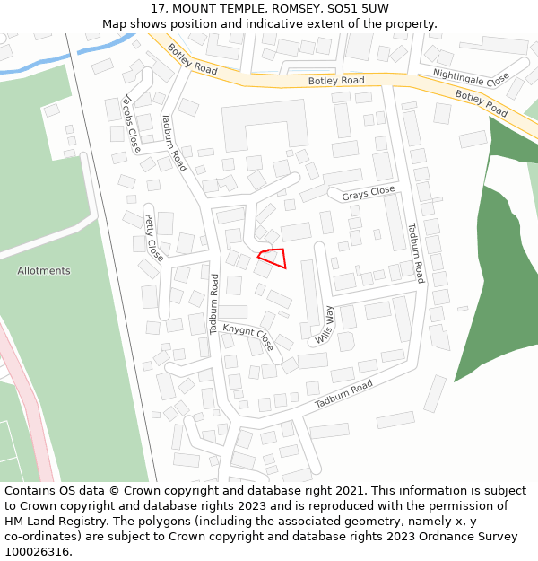 17, MOUNT TEMPLE, ROMSEY, SO51 5UW: Location map and indicative extent of plot