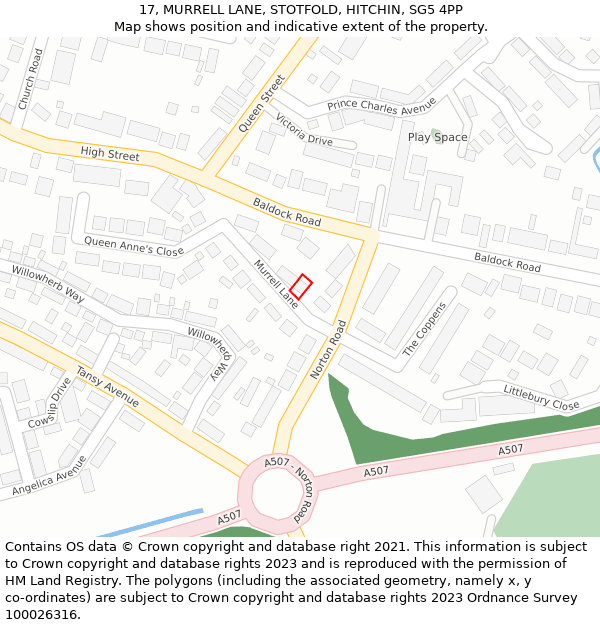 17, MURRELL LANE, STOTFOLD, HITCHIN, SG5 4PP: Location map and indicative extent of plot