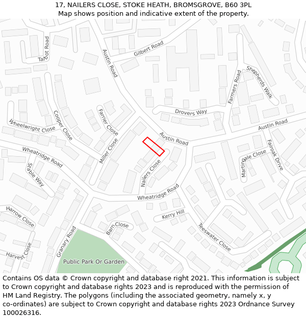 17, NAILERS CLOSE, STOKE HEATH, BROMSGROVE, B60 3PL: Location map and indicative extent of plot