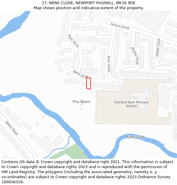 17, NENE CLOSE, NEWPORT PAGNELL, MK16 9DE: Location map and indicative extent of plot