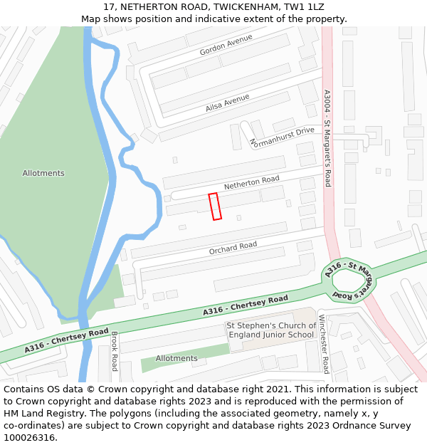 17, NETHERTON ROAD, TWICKENHAM, TW1 1LZ: Location map and indicative extent of plot
