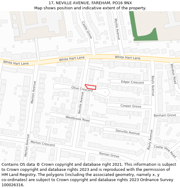 17, NEVILLE AVENUE, FAREHAM, PO16 9NX: Location map and indicative extent of plot