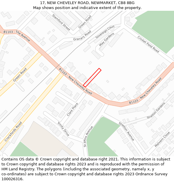 17, NEW CHEVELEY ROAD, NEWMARKET, CB8 8BG: Location map and indicative extent of plot