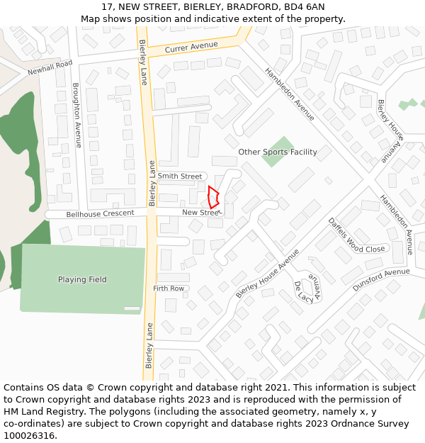 17, NEW STREET, BIERLEY, BRADFORD, BD4 6AN: Location map and indicative extent of plot