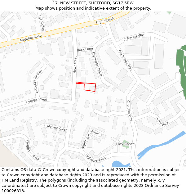 17, NEW STREET, SHEFFORD, SG17 5BW: Location map and indicative extent of plot