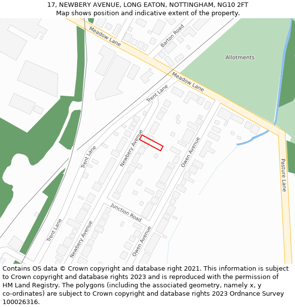 17, NEWBERY AVENUE, LONG EATON, NOTTINGHAM, NG10 2FT: Location map and indicative extent of plot