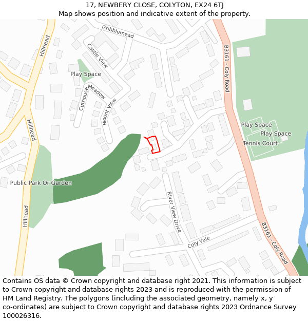 17, NEWBERY CLOSE, COLYTON, EX24 6TJ: Location map and indicative extent of plot