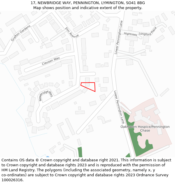 17, NEWBRIDGE WAY, PENNINGTON, LYMINGTON, SO41 8BG: Location map and indicative extent of plot