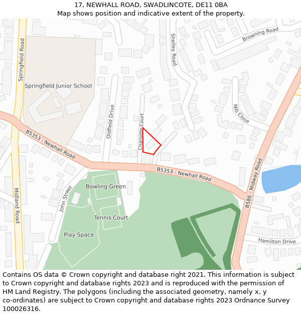 17, NEWHALL ROAD, SWADLINCOTE, DE11 0BA: Location map and indicative extent of plot