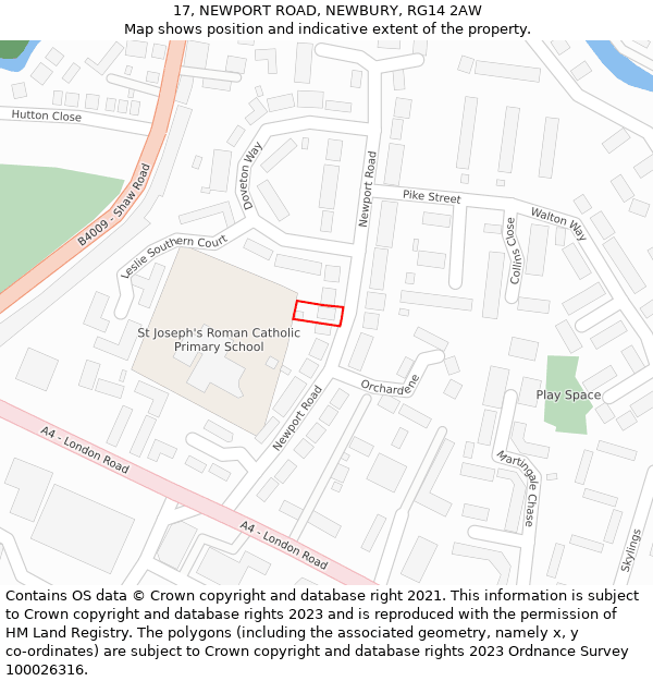 17, NEWPORT ROAD, NEWBURY, RG14 2AW: Location map and indicative extent of plot