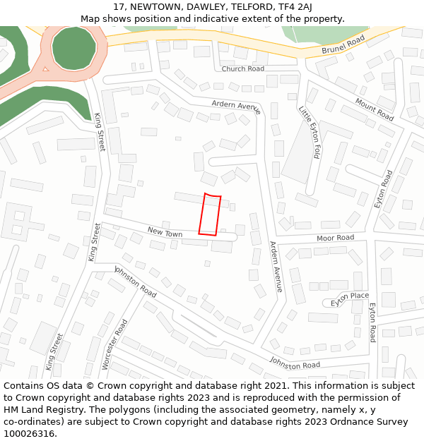 17, NEWTOWN, DAWLEY, TELFORD, TF4 2AJ: Location map and indicative extent of plot