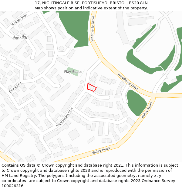 17, NIGHTINGALE RISE, PORTISHEAD, BRISTOL, BS20 8LN: Location map and indicative extent of plot