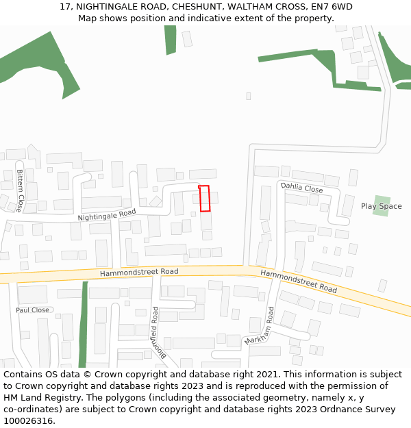 17, NIGHTINGALE ROAD, CHESHUNT, WALTHAM CROSS, EN7 6WD: Location map and indicative extent of plot