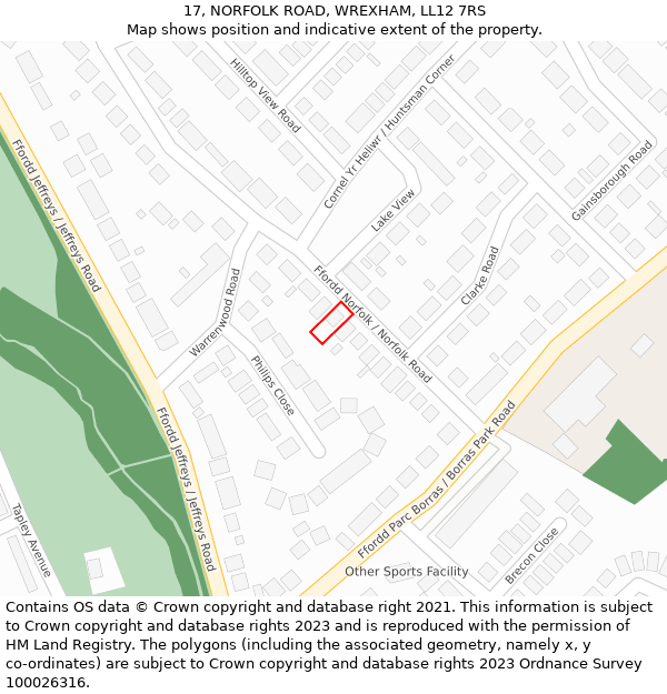 17, NORFOLK ROAD, WREXHAM, LL12 7RS: Location map and indicative extent of plot