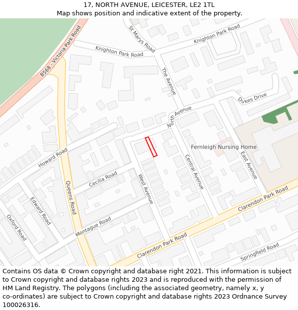 17, NORTH AVENUE, LEICESTER, LE2 1TL: Location map and indicative extent of plot