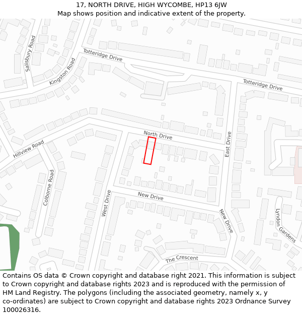 17, NORTH DRIVE, HIGH WYCOMBE, HP13 6JW: Location map and indicative extent of plot