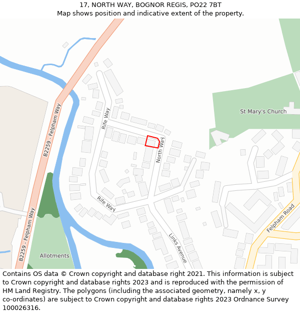 17, NORTH WAY, BOGNOR REGIS, PO22 7BT: Location map and indicative extent of plot