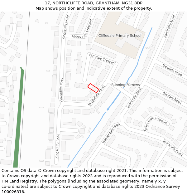 17, NORTHCLIFFE ROAD, GRANTHAM, NG31 8DP: Location map and indicative extent of plot