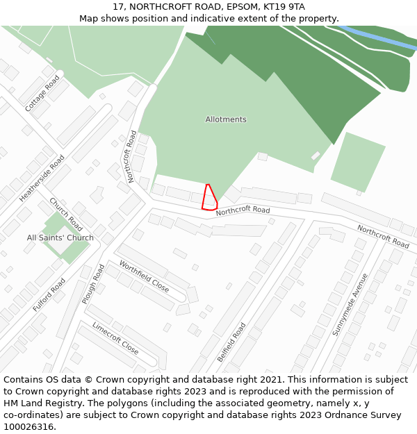 17, NORTHCROFT ROAD, EPSOM, KT19 9TA: Location map and indicative extent of plot