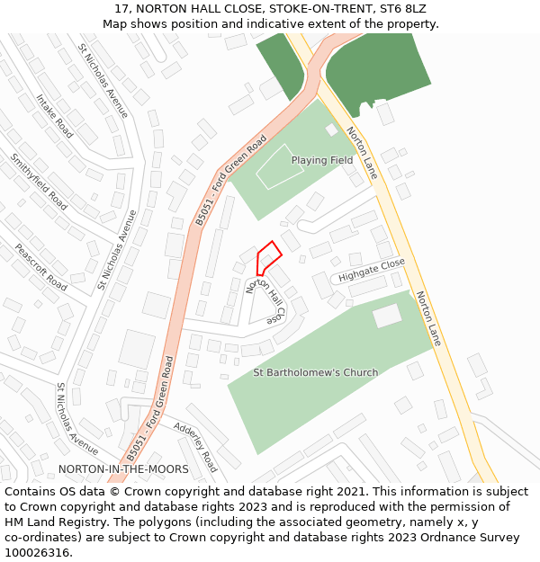 17, NORTON HALL CLOSE, STOKE-ON-TRENT, ST6 8LZ: Location map and indicative extent of plot