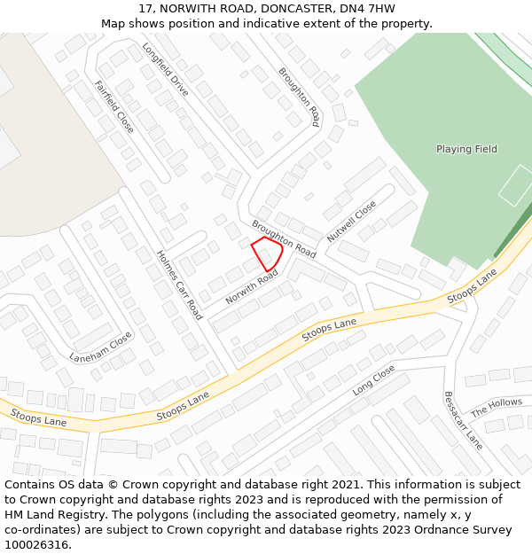 17, NORWITH ROAD, DONCASTER, DN4 7HW: Location map and indicative extent of plot