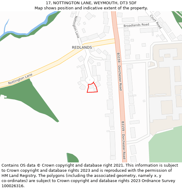 17, NOTTINGTON LANE, WEYMOUTH, DT3 5DF: Location map and indicative extent of plot