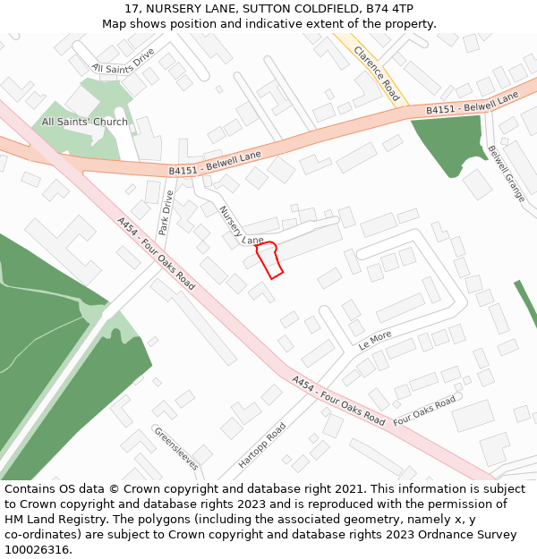 17, NURSERY LANE, SUTTON COLDFIELD, B74 4TP: Location map and indicative extent of plot