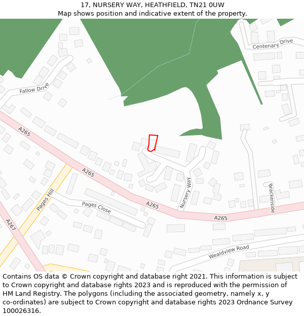 17, NURSERY WAY, HEATHFIELD, TN21 0UW: Location map and indicative extent of plot