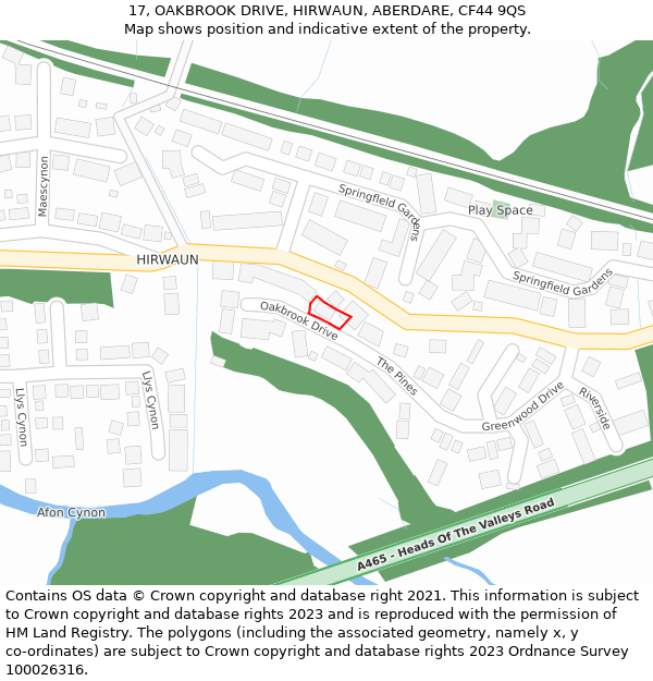 17, OAKBROOK DRIVE, HIRWAUN, ABERDARE, CF44 9QS: Location map and indicative extent of plot