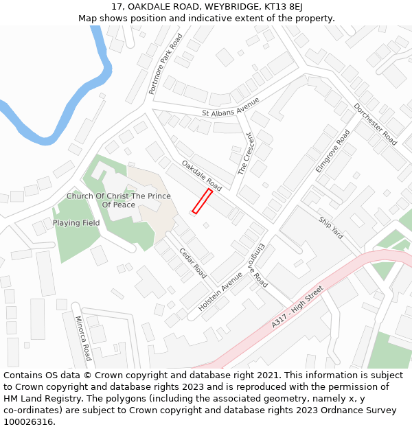 17, OAKDALE ROAD, WEYBRIDGE, KT13 8EJ: Location map and indicative extent of plot