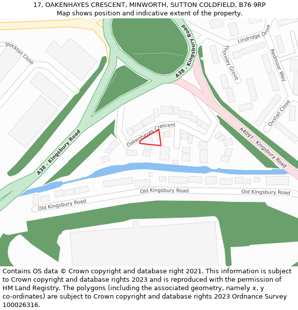 17, OAKENHAYES CRESCENT, MINWORTH, SUTTON COLDFIELD, B76 9RP: Location map and indicative extent of plot