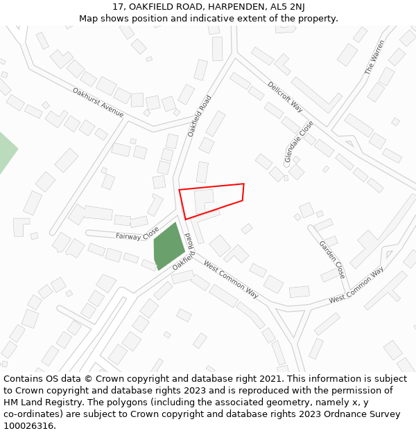 17, OAKFIELD ROAD, HARPENDEN, AL5 2NJ: Location map and indicative extent of plot