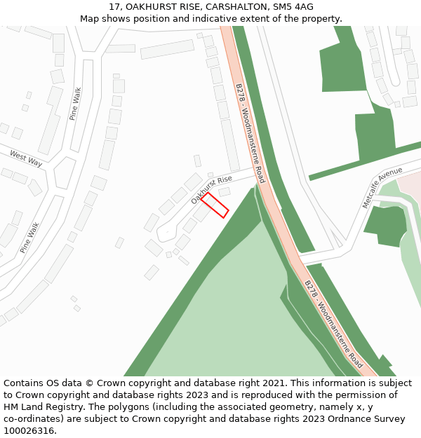 17, OAKHURST RISE, CARSHALTON, SM5 4AG: Location map and indicative extent of plot