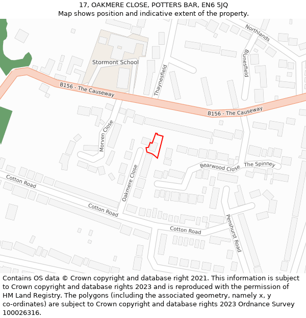 17, OAKMERE CLOSE, POTTERS BAR, EN6 5JQ: Location map and indicative extent of plot