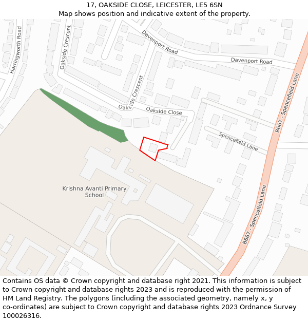 17, OAKSIDE CLOSE, LEICESTER, LE5 6SN: Location map and indicative extent of plot