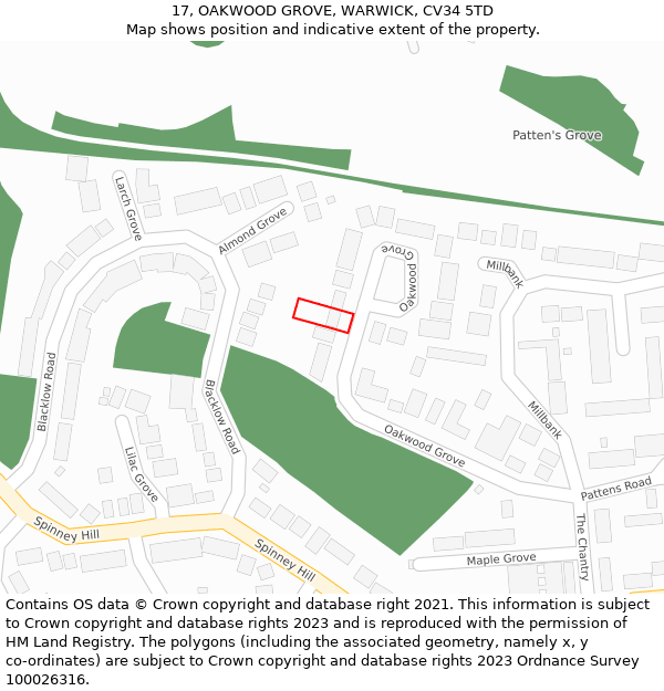 17, OAKWOOD GROVE, WARWICK, CV34 5TD: Location map and indicative extent of plot