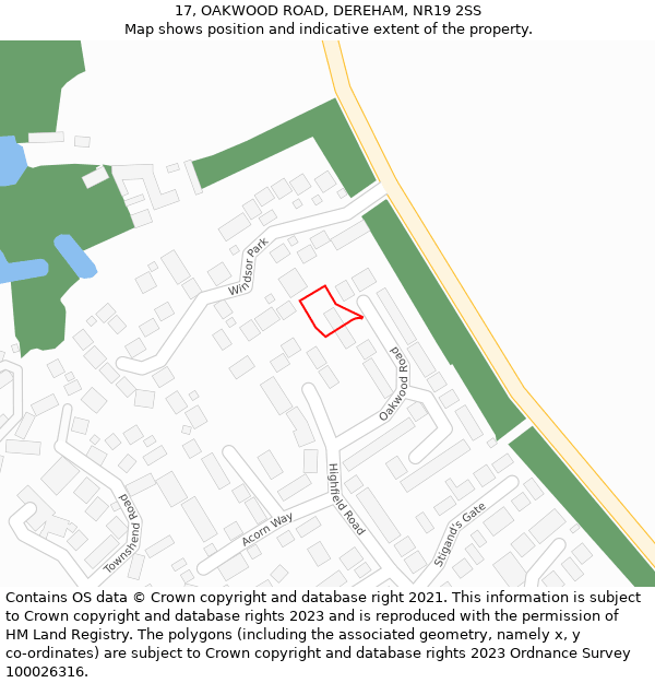 17, OAKWOOD ROAD, DEREHAM, NR19 2SS: Location map and indicative extent of plot