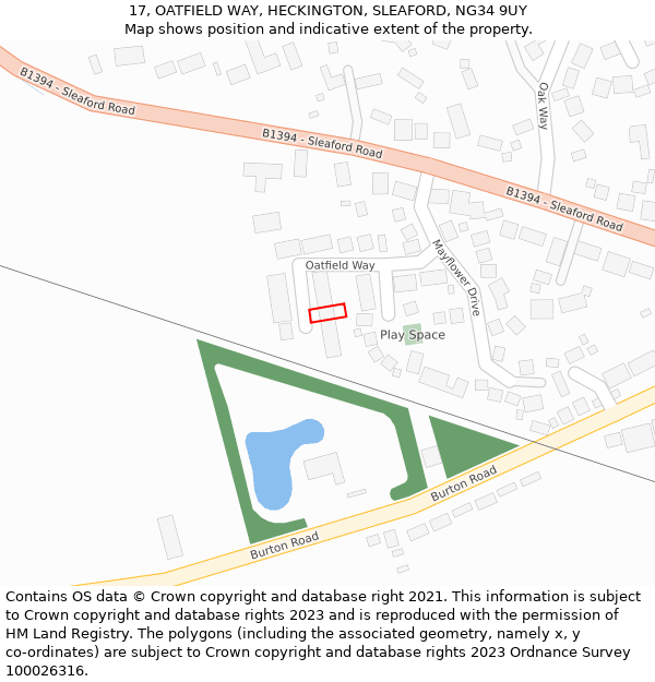 17, OATFIELD WAY, HECKINGTON, SLEAFORD, NG34 9UY: Location map and indicative extent of plot