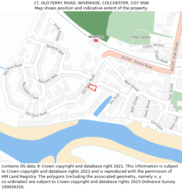 17, OLD FERRY ROAD, WIVENHOE, COLCHESTER, CO7 9SW: Location map and indicative extent of plot