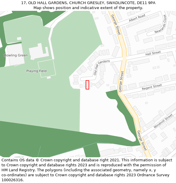 17, OLD HALL GARDENS, CHURCH GRESLEY, SWADLINCOTE, DE11 9PA: Location map and indicative extent of plot