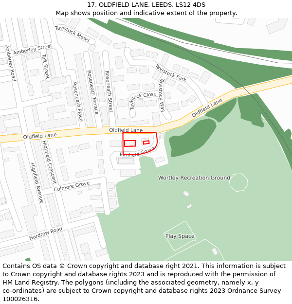 17, OLDFIELD LANE, LEEDS, LS12 4DS: Location map and indicative extent of plot