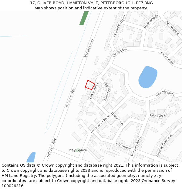 17, OLIVER ROAD, HAMPTON VALE, PETERBOROUGH, PE7 8NG: Location map and indicative extent of plot