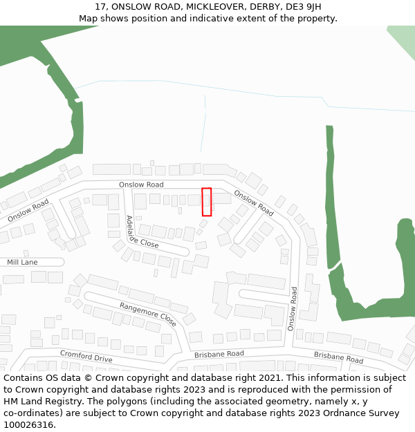 17, ONSLOW ROAD, MICKLEOVER, DERBY, DE3 9JH: Location map and indicative extent of plot