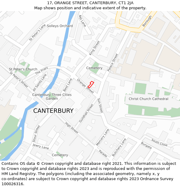 17, ORANGE STREET, CANTERBURY, CT1 2JA: Location map and indicative extent of plot
