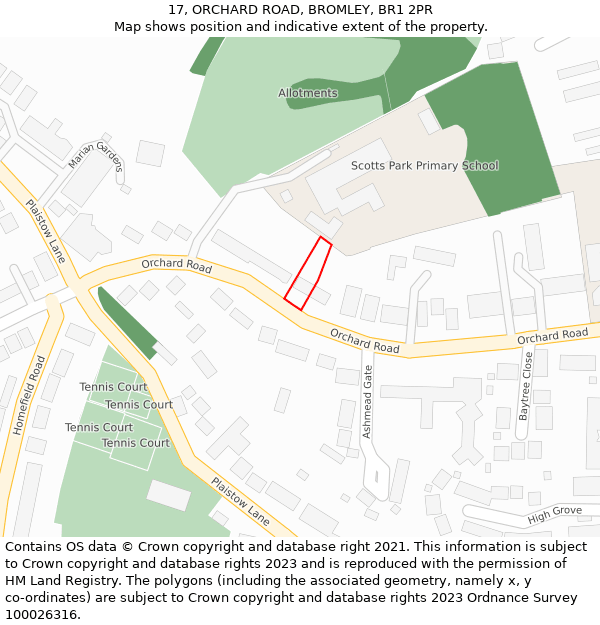 17, ORCHARD ROAD, BROMLEY, BR1 2PR: Location map and indicative extent of plot